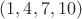 $(1,4,7,10)$
