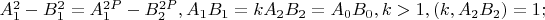 $A^2_1 - B^2_1 = A^{2P}_1 - B^{2P}_2, A_1B_1 = kA_2B_2 = A_0B_0, k > 1, (k, A_2B_2) = 1;$