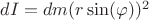 $ dI=dm(r\sin(\varphi))^2$