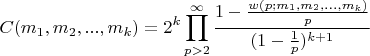 $$C(m_1,m_2,...,m_k)=2^k\prod_{p>2}^{\infty}\frac{1-\frac{w(p;m_1,m_2,...,m_k)}p}{{(1-\frac1p)^{k+1}}}$$