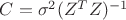 $C=\sigma^2 (Z^TZ)^{-1}$