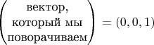 $$\begin{pmatrix} 
\mbox{вектор,} \\
\mbox{который мы} \\
\mbox{поворачиваем}
\end{pmatrix}=(0,0,1)$$