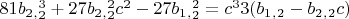 $81b_2_,_2^3+27b_2_,_2^2c^2-27b_1_,_2^2=c^33(b_1_,_2-b_2_,_2c)$