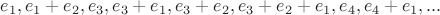 $$e_1,e_1+e_2,e_3,e_3+e_1,e_3+e_2,e_3+e_2+e_1,e_4,e_4+e_1,...$$