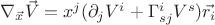 ${\nabla}_{\vec{x}}{\vec{V}}=x^j(\partial _jV^i+\Gamma ^i_{sj}V^s)\vec{r_i}$