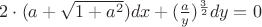 $2\cdot( a+\sqrt{1+a^2}) dx +(\frac{a}{y})^{\frac{3}{2}} dy = 0 $
