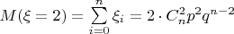 $M(\xi=2)=\sum\limits_{i=0}^n \xi_i=2\cdot C_n^2 p^2q^{n-2}$