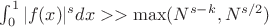 $\int_{0}^{1} {|f(x)|^s dx}>> \max (N^{s-k}, N^{s/2})$