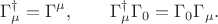 $$
\Gamma_{\mu}^{\dag}=\Gamma^{\mu},\qquad \Gamma_{\mu}^{\dag}\Gamma_{0}=\Gamma_{0}\Gamma_{\mu}.
$$