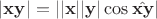 $|\mathbf{xy}|=||\mathbf{x}||\mathbf{y}|\cos\hat{\mathbf{xy}}|$