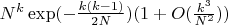 $N^k\exp(-\frac{k(k-1)}{2N})(1+O(\frac{k^3}{N^2}))$