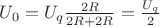 $U_0= U_q \frac{2R}{2R+2R} = \frac{U_q}{2}$