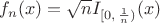 $f_n(x)=\sqrt{n}I_{[0,\,\frac1n)}(x)$