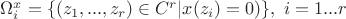 \Omega^{x}_{i}=\{(z_{1},...,z_{r})\in C^{r}| x(z_{i})=0)\},\ i=1...r
