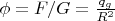 $\phi=F/G=\frac{q_g}{R^2}