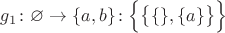 $g_1\colon \varnothing \to \{a, b\}\colon \Big \{\big \{\{\},\{a\}\big \}\Big \}$