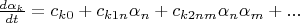 $\frac{d\alpha_k}{dt}=c_{k0}+c_{k1n}\alpha_n+c_{k2nm}\alpha_n\alpha_m+...$