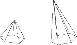 $$\shorthandoff{"}\begin{xy}/r2pc/:
    ="a", +(.2,1.5)="b", "a",
    {\xypolygon5{~:{(1,-.1):(0,.33)::}~<>{;"b"**@{-}}}},
    (5,0)="0", +(-0.8,3)="T","0",
    {\xypolygon6{~:{(1,0.2):(0,.4)::}~<>{;"T"**@{-}}}}
\end{xy}\shorthandon{"}$$