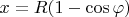 $x=R(1-\cos\varphi)$