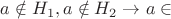 $a \notin H_1, a \notin H_2 \rightarrow a \in $
