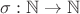 $\sigma: \mathbb{N} \to \mathbb{N}$