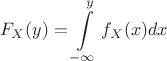$$F_X(y) = \int\limits_{-\infty}^{y} f_X(x)dx $$