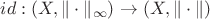 $id:(X,\|\cdot\|_\infty)\to (X,\|\cdot\|)$
