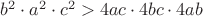 $b^2\cdot a^2\cdot c^2> 4ac\cdot 4bc\cdot 4ab$