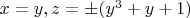$x=y,z=\pm(y^3+y+1)$