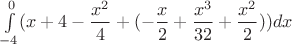 $\int\limits_{-4}^0 (x + 4 - \dfrac{x^2}{4} + (-\dfrac{x}{2} + \dfrac{x^3}{32} + \dfrac{x^2}{2}))dx$
