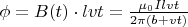 $\phi =B(t)\cdot lvt=\frac{\mu_0 Ilvt}{2\pi (b+vt)}$
