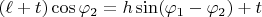 $(\ell+t)\cos\varphi_2=h\sin(\varphi_1-\varphi_2)+t$