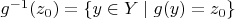 $g^{-1}(z_0) = \{ y \in Y \mid g(y) = z_0 \}$