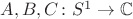 $A, B, C\colon S^1\to\mathbb C$