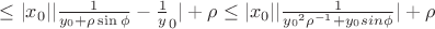 $\le|x_0||\frac1{y_0+\rho\sin\phi}-\frac1y_0|+\rho\le|x_0||\frac1{{y_0}^2{\rho}^{-1}+y_0sin\phi}|+\rho$
