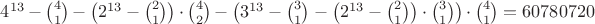 $4^{13}-\binom41-\left(2^{13}-\binom21\right)\cdot\binom42-\left(3^{13}-\binom31-\left(2^{13}-\binom21\right) \cdot\binom31\right)\cdot\binom41=60780720$