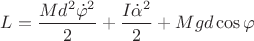$L=\dfrac{Md^2\dot\varphi^2}{2}+\dfrac{I\dot\alpha^2}{2}+Mgd\cos\varphi$