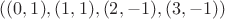 $((0, 1), (1, 1), (2, -1), (3, -1))$