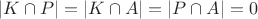 $|K\cap P| = |K\cap A| = |P\cap A|=0$