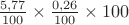 $\frac{5{,}77}{100} \times \frac{0{,}26}{100} \times 100$