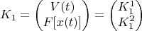 $$
K_1 = \begin{pmatrix} V(t) \\ F[x(t)] \end{pmatrix} = \begin{pmatrix} K_1^1 \\ K_1^2 \end{pmatrix}
$$