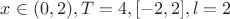 $x\in (0,2), T=4,[-2,2],l=2$