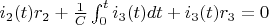 $i_2(t)r_2+\frac {1} {C}\int_{0}^{t}{i_3(t)dt} + i_3(t)r_3 =0$