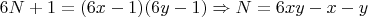 $6N+1=(6x-1)(6y-1)\Rightarrow N=6xy-x-y$