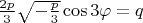 $\frac{2p}3\sqrt{-\frac p3}\cos 3\varphi=q$