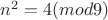 $n^2=4(mod 9)$