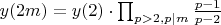 $y(2m)=y(2) \cdot \prod_{p>2, p|m} \frac {p-1}{p-2}$