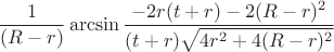$$\frac{1}{(R-r)}\arcsin\frac{-2r(t+r)-2(R-r)^2}{(t+r)\sqrt{4r^2+4(R-r)^2}}$$