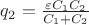 $q_2=\frac{\varepsilon C_1C_2}{C_1+C_2}$