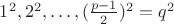 $1^2,2^2,\ldots,(\frac{p-1}{2})^2=q^2$